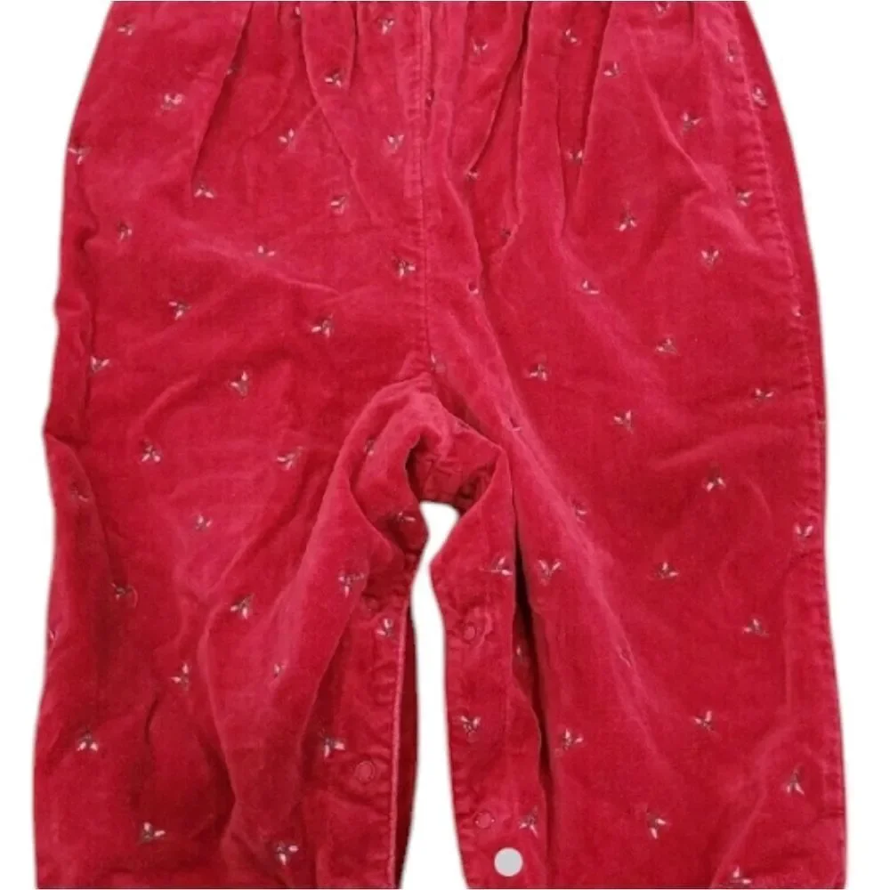 Oshkosh red velour overall with  embroidery